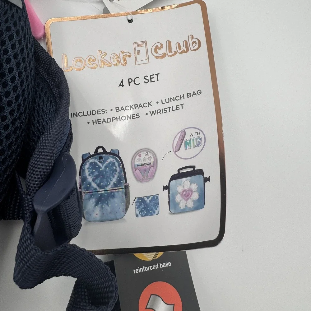 Locker Club 4 Piece Backpack Set Lunch Bag Headphones Blue Tie Dye NWT